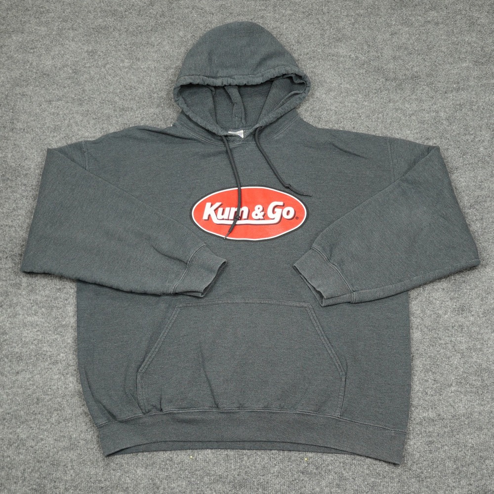 Kum & Go Hoodie Mens XL Gray Logo Graphic Pullover Sweatshirt